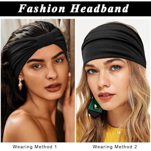 Image of XFYT Premium Workout Gym Sports Hairband | Soft Elegant Sweat Absorbent Stylish Stretchable Wide Headband for Men & Women (Black)