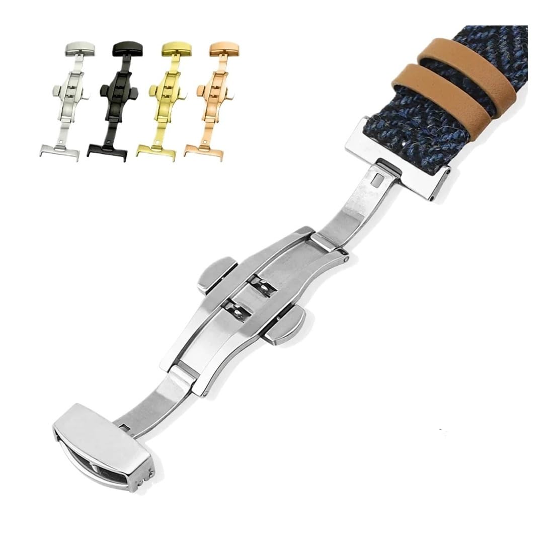 Boucle Papillon en Acier Inoxydable, Bouton Poli Mat, Boucles de Bracelet de Montre 16/18/20/22mm, Accessoires de Fermoir