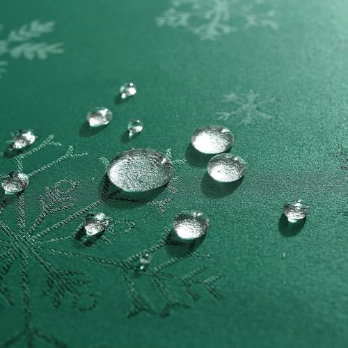 MATIRUG Christmas Table Cloth for Rectangle Tables 52x70 Inch,Spillproof Wrinkle Free Green Snowflake Jacquard Fabric Tablecloth for Xmas Winter Holiday New Year – Image 6