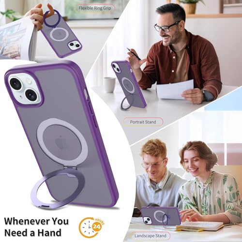 Image of Magnetic for iPhone 15 Plus Case & iPhone 14 Plus Case, 6.7 inch, Compatible with MagSafe, Rugged Kickstand, Not-Yellowing Military-Grade Protection, Matte Purple