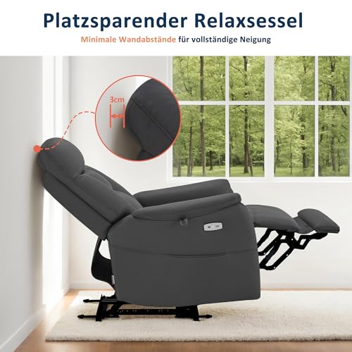 M MCombo Fernsehsessel Elektrisch Verstellbar, Relaxsessel mit Liegefunktion, Massagesessel 3 cm Wandnah, TV Sessel für Enge Räume, USB & Lendenkissen, Wohnzimmer, 7063 (Dunkelgrau) – Bild 5