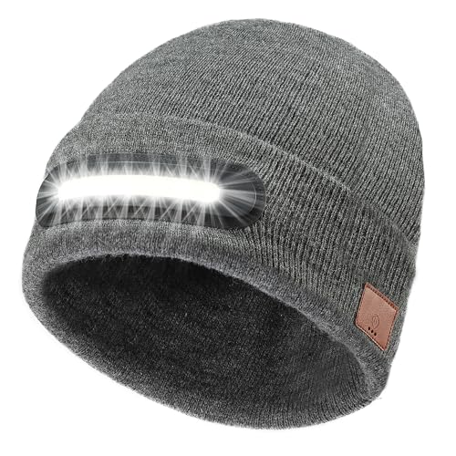 Image of LED Beanie with Light, Unisex USB Rechargeable Headlamp Beanie Flashlight Beanie Hat for Men Women