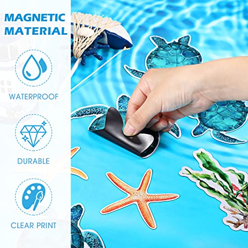 Konohan 12 Pcs Screen Door Magnets Decorative Sea Turtle Seaweed Starfish Double Sided Magnetic Flexible Protector Savers Sticker Window Warning for Screen Patio Sliding Doors Protector(Blue Green)