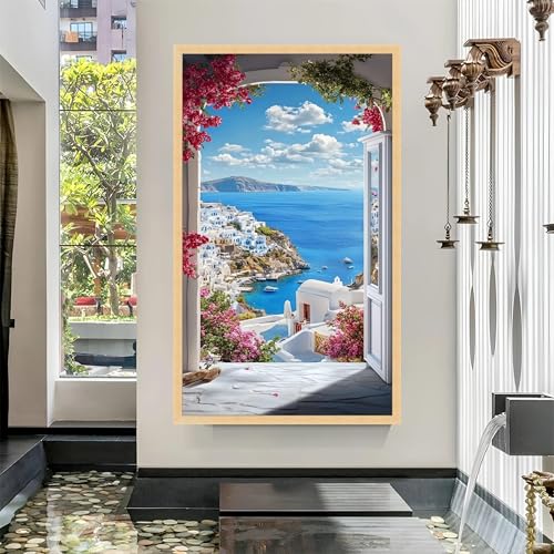 Grand tableau sur toile vue sur la mer et décoration murale méditerranéenne XINBAO 40 x 70 cm