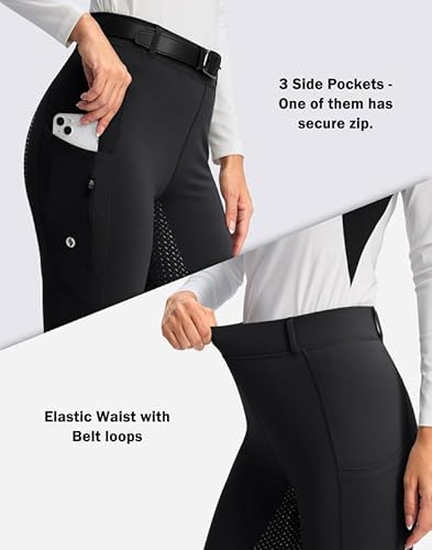 Santiny Women'S Horse Riding Pants Zipper Pockets Silicone Full-Seat Breeches Equestrian Schooling Tights For Women thumb #3