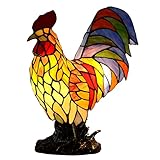 Fiunkes Tiffany Style Nightstand Lamp Bird Chicken Shape Blue Yellow Stained Glass Decoration Lamps Bedroom Bedside Kids Room Small Nursing Light, Gift for Christmas,Birthday,Chicken