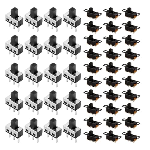 50 Stück SS12D10 und SS12F15 Mini Schalter 3 polige Mikroschalter mit 2 Positionen, vertikale und Panel-Montage-Schiebeschalter SPDT für Audiogeräte, elektronische Projekte und Spielzeug