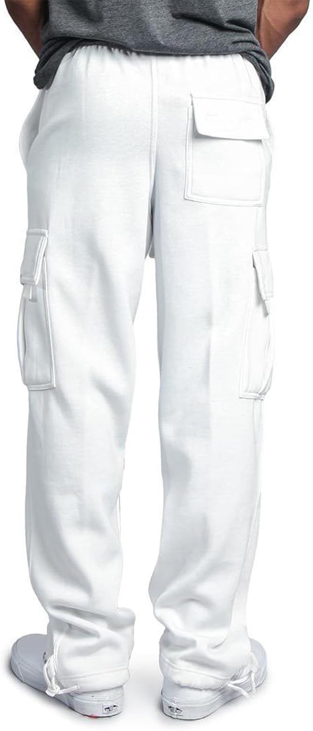 Elastic Waist Cargo Pants, White 5XL | Casual Loose Fit Lightweight Workwear Pull on Pants Joggers Sweatpants Sports