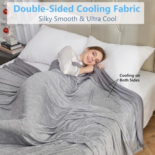 Image of CHOSHOME Cooling Blanket for Hot Sleepers - Summer Blanket Thin Soft Lightweight Breathable Double Side Enhanced Cooling for Hot Flashes, Night Sweats, Bed, Couch (Grey, 50 x 70 inches)