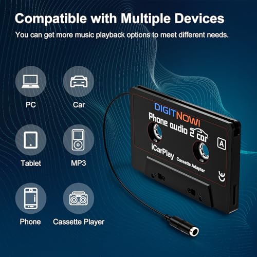 Mersoco Car Cassette Aux Adapter with 3.5MM Cable, Adjustable Cable Orientation, Universal iCarPlay Audio Cassette to Car Stereo for Cassette Player, Smartphone, MP3 Player - Image 5