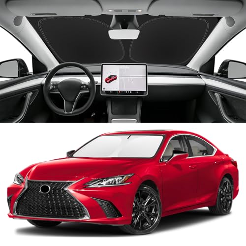 Image of Custom Fit Windshield Sun Shade for Lexus ES 2019-2025 | Blocks UV Rays and Sun Heat, Helps Reduce Interior Temperature, Protects Dashboard from Fading, Folds Easily for Storage