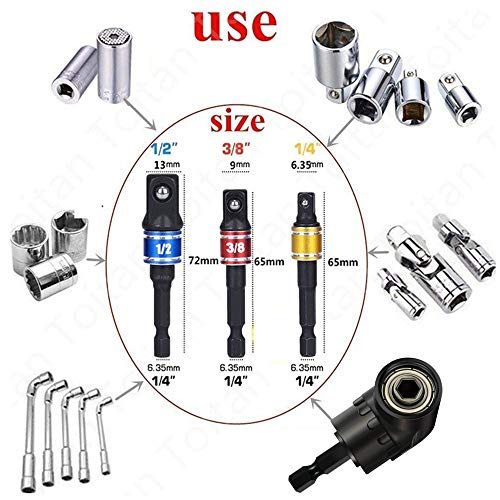 Impact Grade Driver Sockets Adapter Extension Set Drill Bit+Right Angle Drill,3Pcs 1/4 3/8 1/2