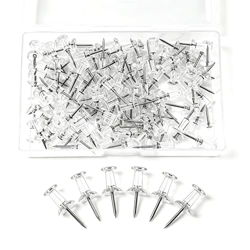 MeiLang Clear Push Pins 100 Pcs - Thumb Tacks Drawing Pins Pins for Pinboard Notice Board Map Pins Bulletin Board Office School Home (with Storage Box)