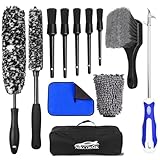 12Pcs Wheel Brush Kit for Cleaning Wheel and Tire, Wheel and Rim Brush, Car Detailing Brushes, Tire Brush, Bendable & Durable Car Wheel Rim Cleaner Brush Set,Car Detailing Cleaning Brush Supplies Kit