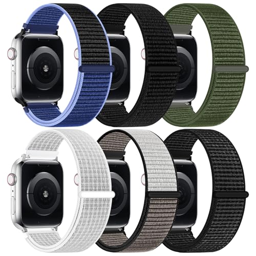 6 Pack Nylon Sport Loop Band Compatible with Apple Watch Band 38mm 40mm 41mm 42mm 44mm 45mm 46mm...