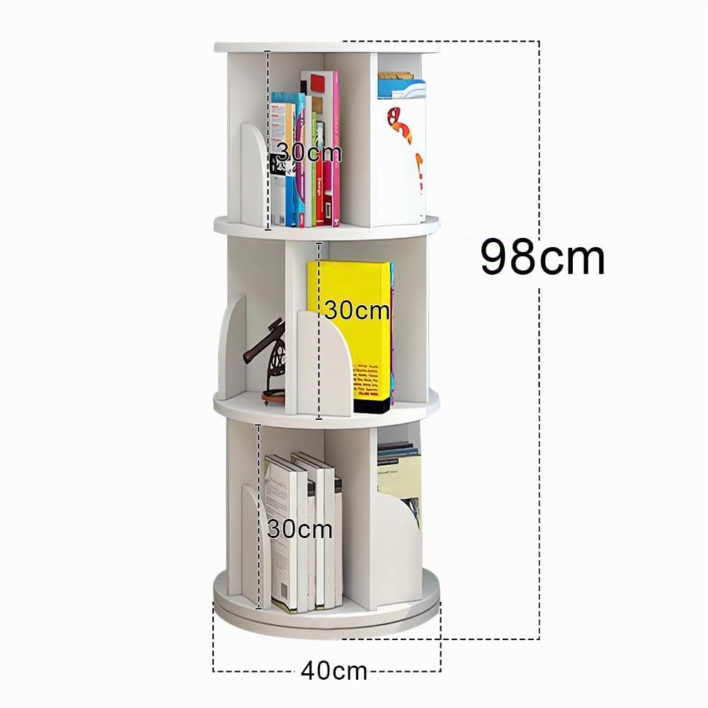 HUOLE - Estantería giratoria con estantes de almacenamiento de 3 niveles, para salón, oficina, habitación infantil, madera de ingeniería, 40 x 40 x 97 cm, 3 capas, blanco