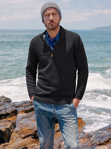 PJ PAUL JONES Men's Quarter Zip Sweater Slim Fit Casual Pullover Sweater Mock Neck Polo Sweaters4