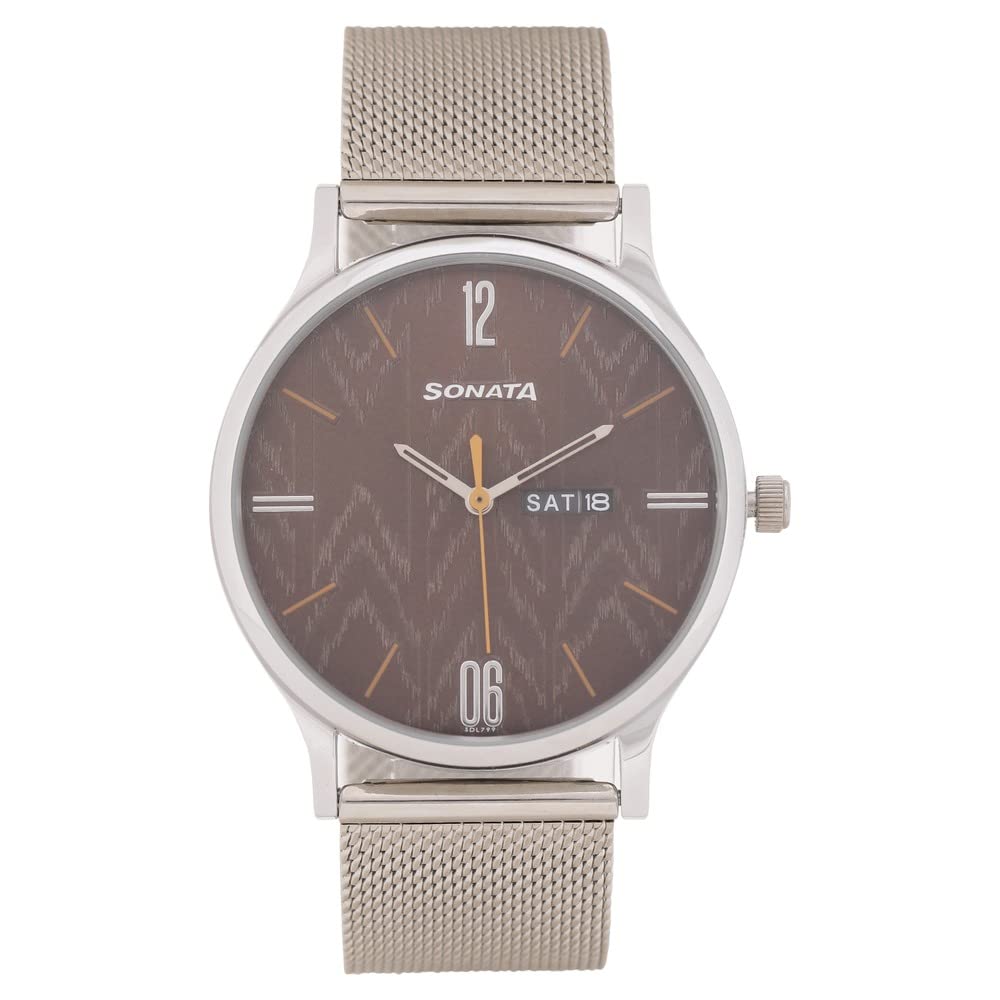 Sonata Knot Brown Dial Stainless Steel Strap Watch for Men-NR77105SM05 (B0BS3PB8ZS) Amazon Price History, Amazon Price Tracker