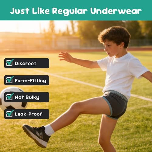 Image of Carer Washable Cotton Front Absorbent Briefs for Boys, 3-Pack Reusable Breathable Leak-Proof Kids Regular Underwear for Light Daytime Incontinence (Multi-Colored, Size 12)