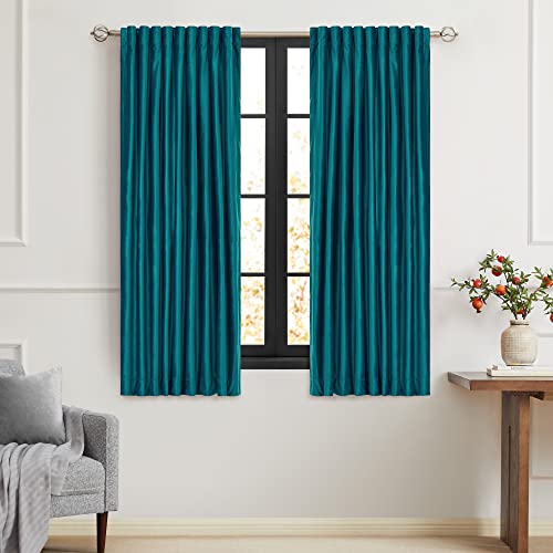 Image of Teal Velvet Curtains 63 inches for Living Room,Luxury 2 Panels Bluish Green Room Darkening Rod Pocket Back Tab Curtain Elegant Thermal Insulated Heavy Soundproof Decorative Window Drapes for Bedroom