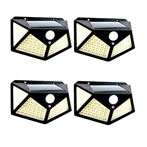 ShioSel, Solar Led Wall Lights, Flood Lights, Outdoor Step Light, Motion Detected, Light Sensor, for Entryway, Yard, Garage, IP65 Waterproof, 100-Led, 4-Pack