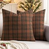 MIULEE Fall Set of 2 Scottish Tartan Plaid Throw Pillow Covers Farmhouse Classic Decorative Outdoor Square Cushion Cases for Halloween Thanksgiving Decor Sofa Couch 18x18 Inch, Orange and Green