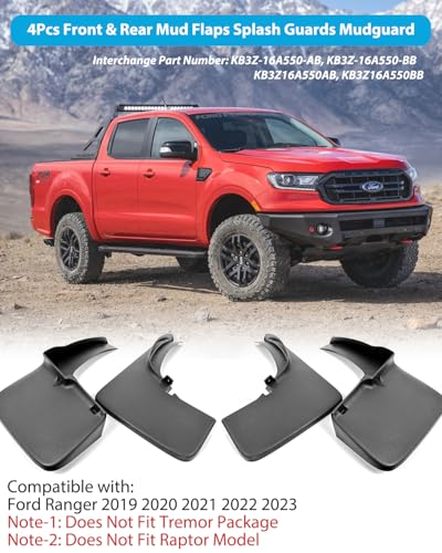 Image of Mud Flaps for Ford Ranger 2019 2020 2021 2022 2023 (Not Fit for Raptor & Tremor Package Model) Front & Rear No Drill All Weather Mudflaps Splash Guards for Ranger Trucks