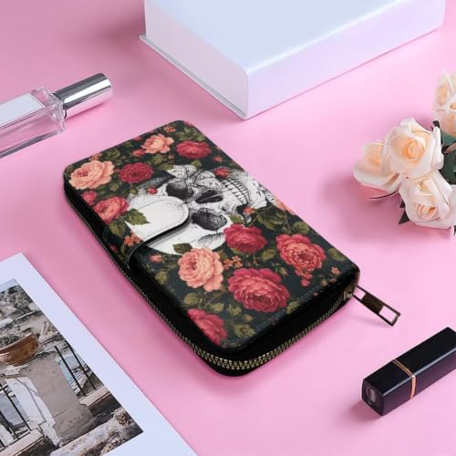 Image of COEQINE Ladies Wallets Pink Leopard Heart Black Printed Leather Phone Long Clutch Purses Check Coin Change Holder