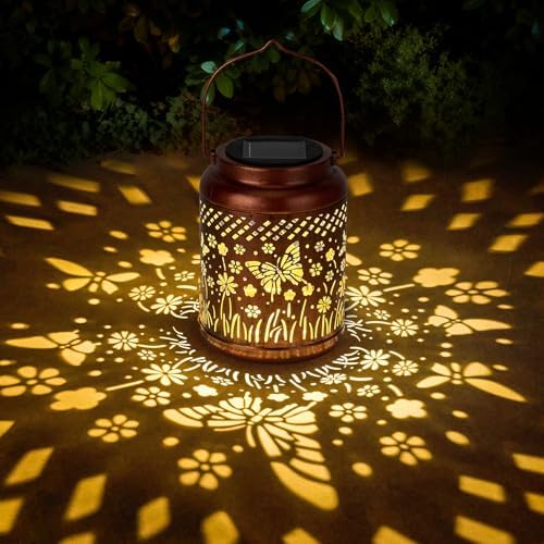 Butterfly Gift Solar Lanterns Outdoor Waterproof - Metal Garden Decor Hanging Solar Lights Butterfly Decorations for Patio Yard Lawn Porch Pathway, Christmas Decor Birthday Gift for Women Mom Grandma