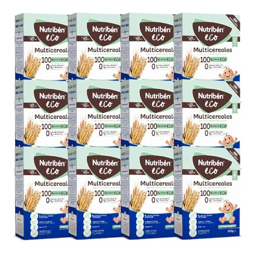 Nutribén EcoPapilla Multicereales | 3600g | Bebés a partir de 6 meses | 0% azúcares añadidos y producidos | Cereales Ecológicos, Trigo, Arroz, Avena, Cebada y Centeno | Sin aceite de palma | 12x300g