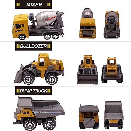 Kids Diecast Construction Vehicles Metal Engineering Cars Set Toys Play Trucks for Boys Age 3 4 Birthday Party Supplies Cake Topper (Pack of 6) - Image 3