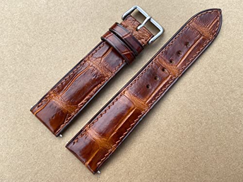 Genuine Red Brown Crocodile Alligator Leather Skin Watch Strap Band, Handmade Watch Strap Band Match All Watch, Custom Watch Strap Band 14Mm 15Mm 16Mm 17Mm 18Mm 19Mm 20Mm 21Mm 22Mm 23Mm 24Mm 25Mm 26Mm (20Mm/18Mm) #TOP7