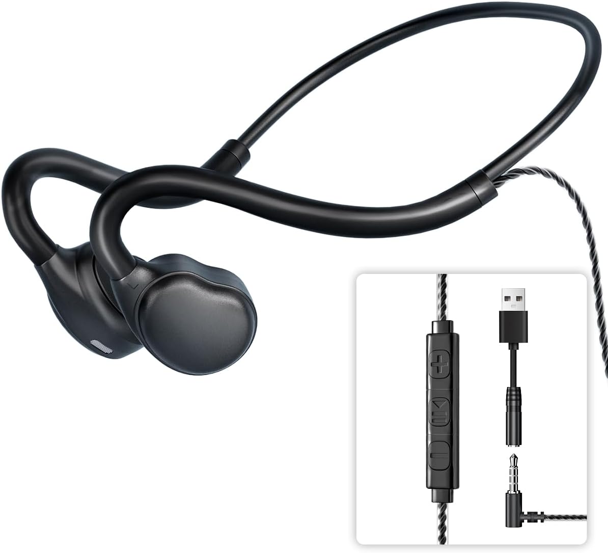3.5mm Open Ear Headphones Wired headphones with Mic, 3.5mm+USB Connection, Air Conduction Wired Headset with Premium Sound Ultra-Light USB Headset Perfect for Phones Tablets PC Speakers -Black 3.5mm Open Ear Headphones Wired headphones with Mic, 3.5mm+USB Connection, Air Conduction Wired Headset with Premium Sound Ultra-Light USB Headset Perfect for Phones Tablets PC Speakers -Black