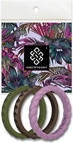 Knot Theory Passion - Anillos de Boda de Silicona apilables - Bandas Finas en Verde, púrpura, Bronce en tamaño 4 (2 mm) Paquete de 3