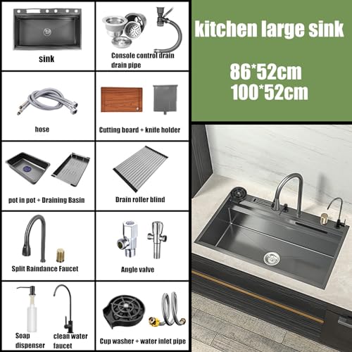 Évier de cuisine en acier inoxydable grand format avec accessoires modernes