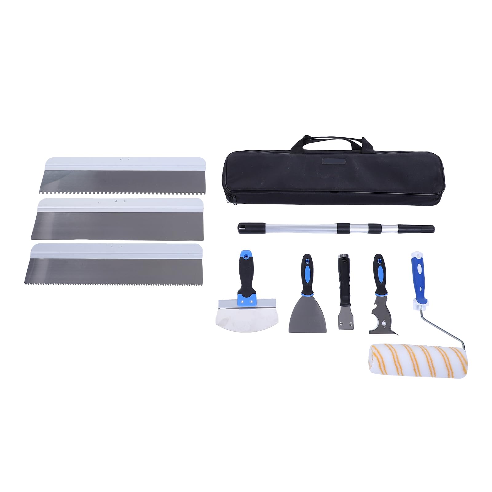 Juego de Espátulas para Masilla, Cuchillas de Acero Inoxidable, Espátula para Paneles de Yeso con Barra de Extensión de Aluminio de 3 Secciones y Bolsa de Almacenamiento para Trabajos de
