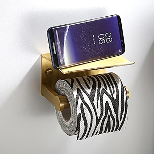 Miniatura 7 de Soporte de pared dorado para papel higiénico con estante, autoadhesivo y montado a tornillo, dispensador de papel higiénico de aluminio resistente