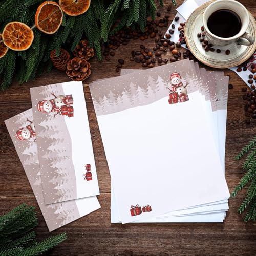 Weekgrat 80 Sets Christmas Stationery Paper with Envelopes 8.5 x 11 Inch Christmas Holiday Paper Envelopes for Holiday Events Notes Invitation Office(Snowman) - Image 3