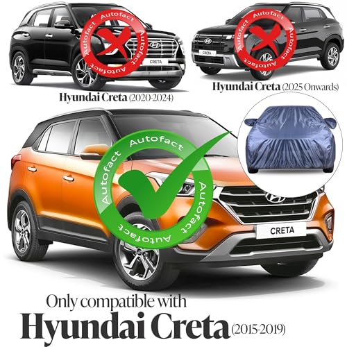 Image of Autofact Premium Car Cover for Creta 2015-2019 | All Weather Water-Resistant Full Body Car Cover | Light-Weight Triple-Stitched Outdoor Shield with UV Protection, Dustproof & Heat-Resistant