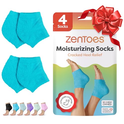 Product Image of the ZenToes Moisturizing Socks for Cracked Heel Treatment, Vitamin E, Olive Oil and Jojoba Oil Heel Socks, Stocking Stuffers for Women, Spa Self Care Gifts for Women (Fuzzy Blue, Regular)