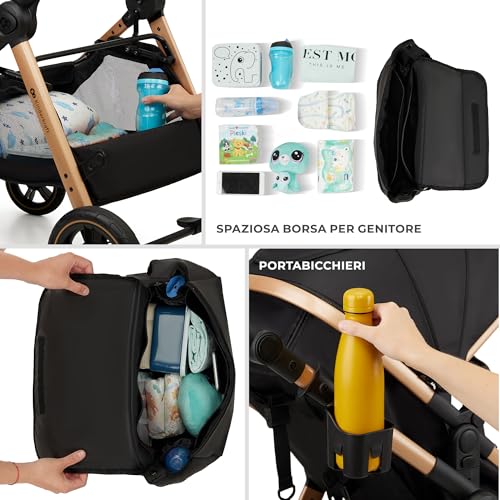 Kinderkraft ESME Trio passeggino neonati 3 in 1 fino 26 kg, con Ovetto I-SIZE 40-75 cm, Carrozzina reversibile fronte mamma e strada, Pieghevole, Grigio - 10