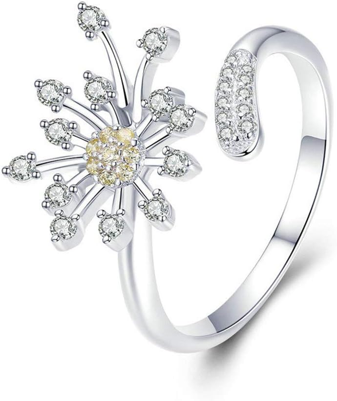 NewL 925 Sterling Silver Blooming Dandelion Love CZ Adjustable Rings for Women Wedding Engagement Jewelry
