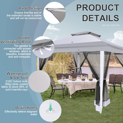 Image of COBIZI 12x12 Pop up Gazebo on Clearance with Mosquito Netting, carpas para Patio Deals, Outdoor Canopy Tent with Portable Carrying Bag, Patio Gazebo for Garden Backyard & Lawn & Beach, Grey