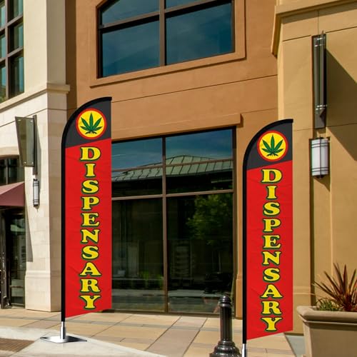 R and R Industries Dispensary Flags Pack of 2 | 3ft x 11.5ft Outdoor Advertising Feather Flags | Weatherproof Polyester Dispensary Business Banner Signs (Mount and Poles Not Included) - Thumbnail 4