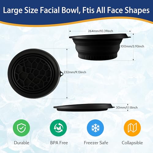Farochy Large Bowl for Face Ice Bath, Foldable Facial Ice Bath with Built-in Icetray, Silicone Facial Ice Bath Bowl, Ice Face Bowl (Black)