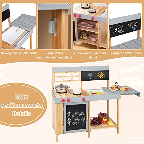 Foto von COSTWAY Matschküche Kinder Outdoor, Kinderküche mit Tafeln & beweglicher Arbeitsplatte & abnehmbarem Wassertank, Garten Küche Spielset aus Holz, Spielküche für Kinder ab 3 Jahren