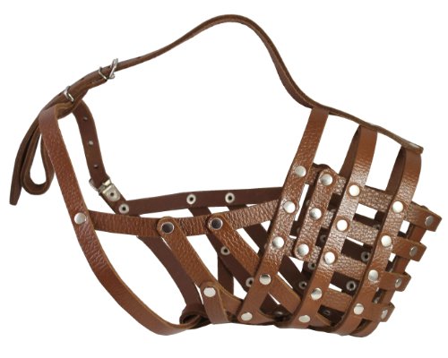 Secure Leather Mesh Basket Dog Muzzle #16 Brown - Great Dane, Sai...