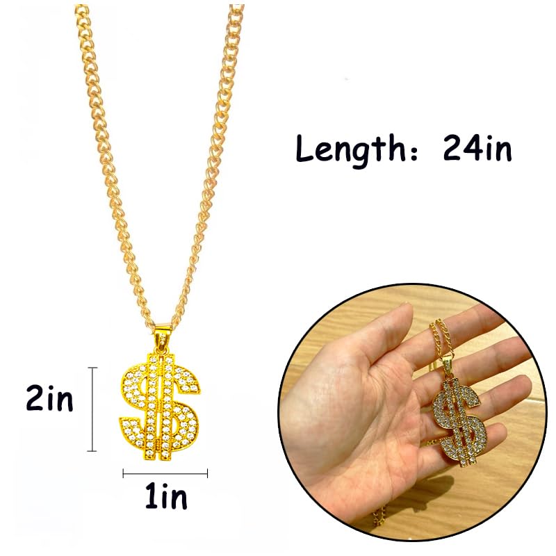 12/18/24 Pack Gold Chain Necklaces Dollar Sign Fake Dollar Gold Chain for Men Women Party Pendant Necklace Hip Hop Jewelry Mardi Gras Beads 80s 90s Hip Hop Accessory3