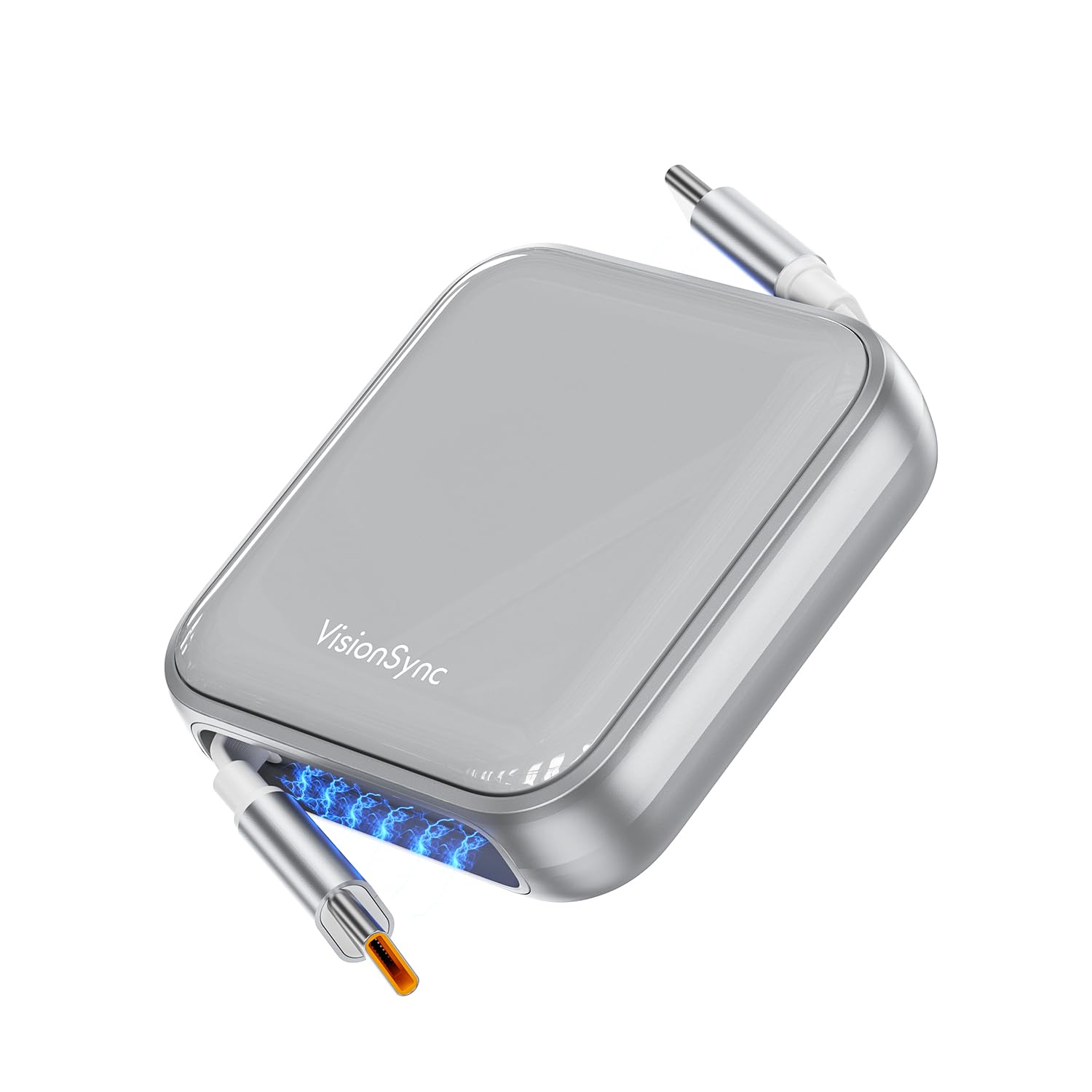 VisionSync 240W Einziehbares USB C Kabel für Smartphones,1m,Silber | PD3.1 USB C zu USB C Superschnellladekabel mit Magnetanschluss, hochglanzpoliertem Harzgehäuse, 4 voreingestellte Längen