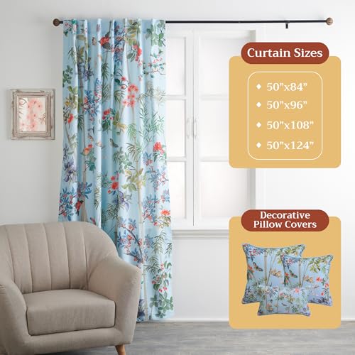 Image of Maison d' Hermine Curtains for Living Room 100% Cotton 50 inchx124 inch (Pack of 1) | 124 inches long Light Filtering Curtains for Windows Bedroom with Rod and Loop Pockets - Canne - Pastel Blue